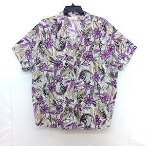 White Stag Shirt Womens Plus Size 26/28W White Purple Floral Button Up Top